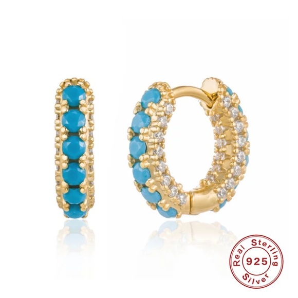 COPY - 925 Sterling Silver Studs Earrings Turquoise Pins - Picture 3 of 16